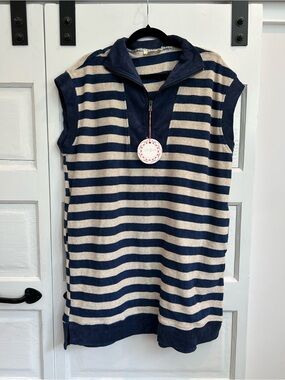 Umgee Navy & Tan TERRY CLOTH Striped DRESS